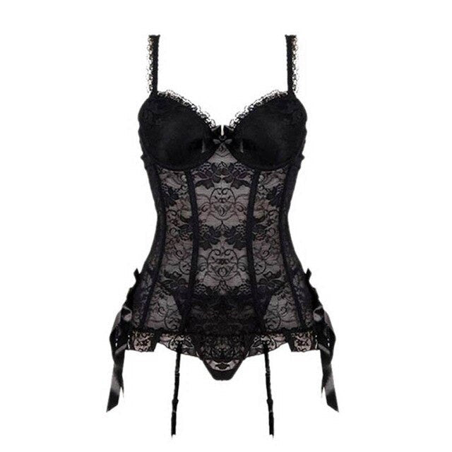 Lace Corset with Silk Stockings - Garter Lingerie Set