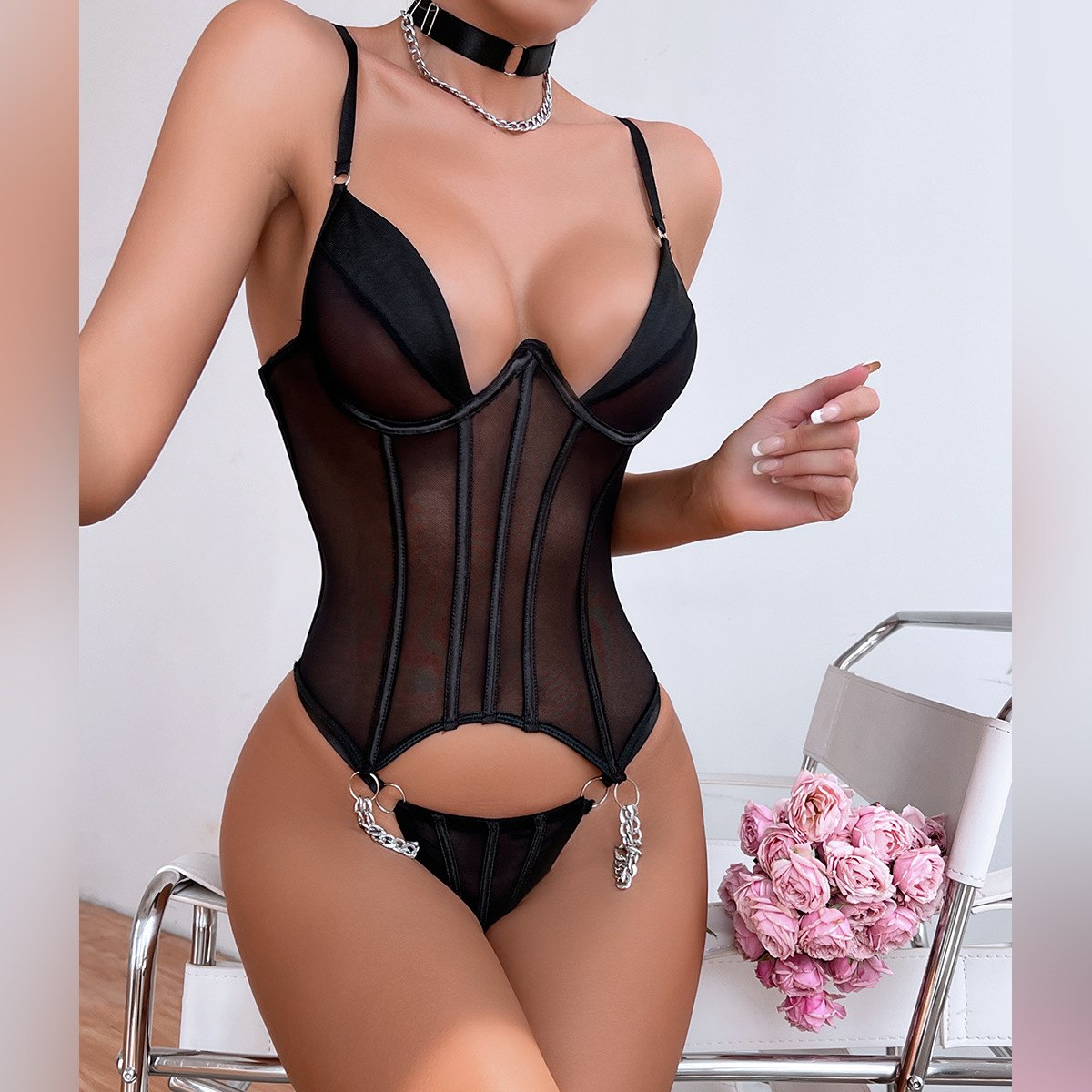 Lace Corset Top Thong Set - Bra and Panty Set