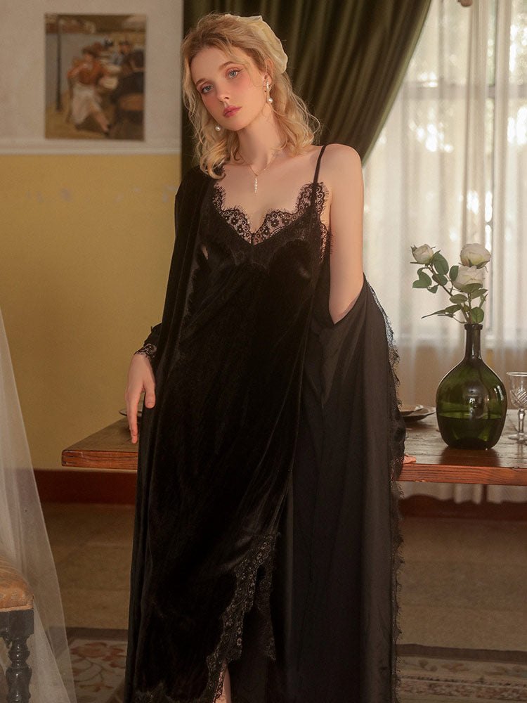 Lace Cuff Satin Nightgown Robe - Sexy Sleepwear for Women