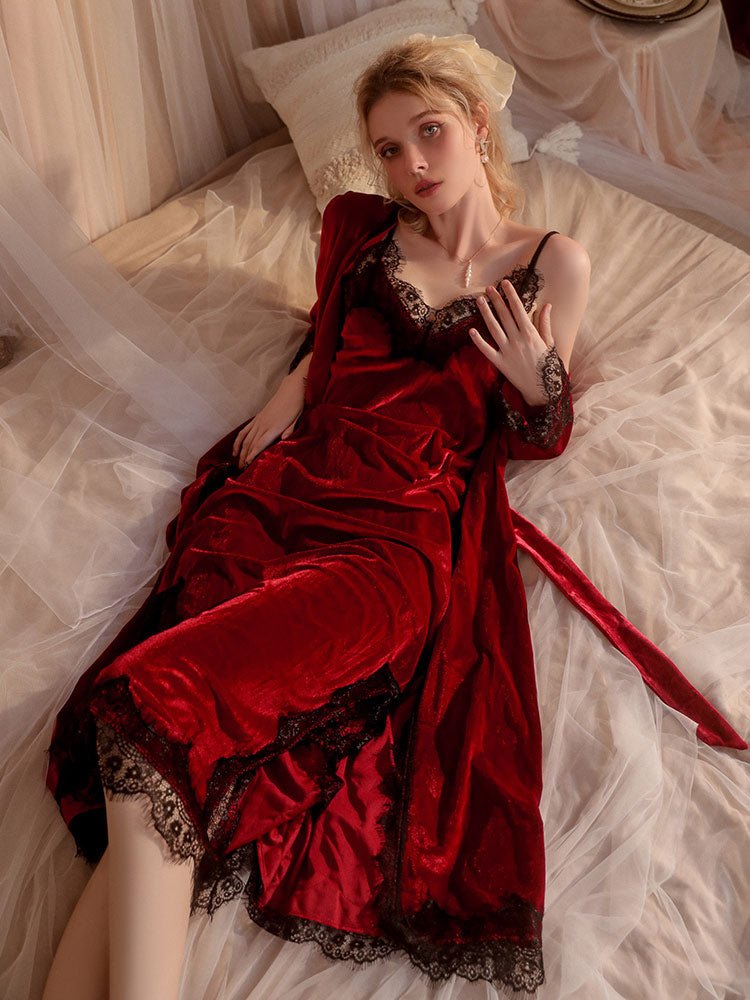 Lace Cuff Satin Nightgown Robe - Sexy Sleepwear for Women