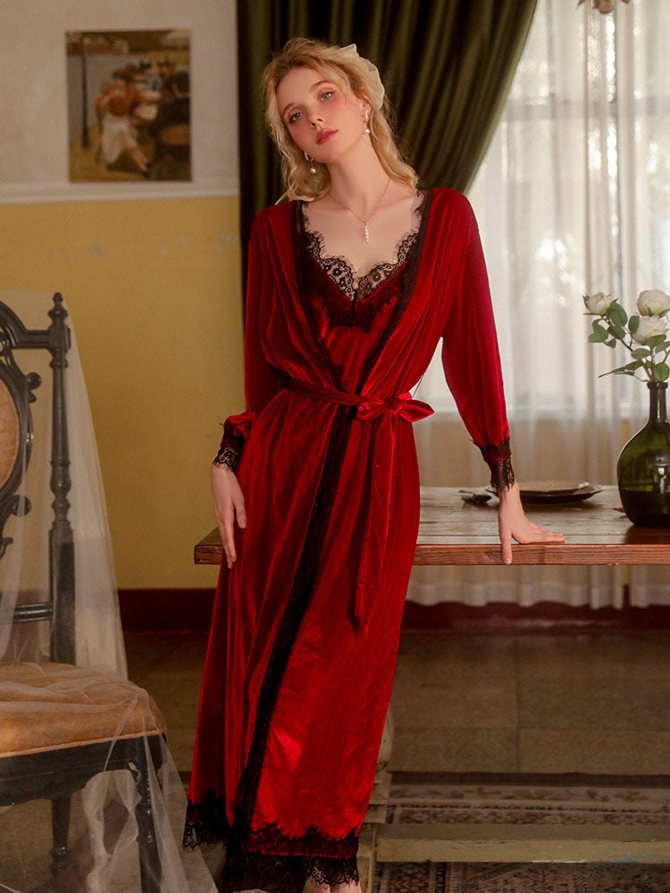 Lace Cuff Satin Nightgown Robe - Sexy Sleepwear for Women