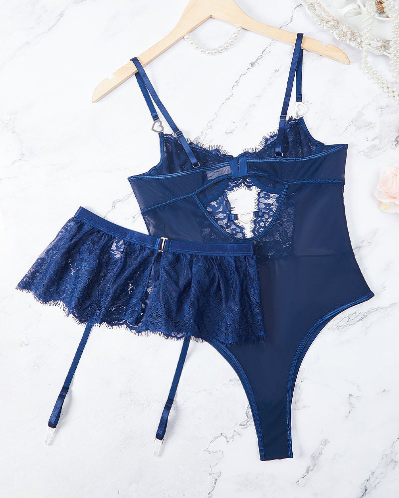 Lace Cutout Bodysuit With Skirt - Lingerie Bodysuit for Women