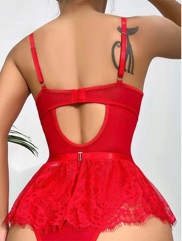 Lace Cutout Bodysuit With Skirt - Lingerie Bodysuit for Women