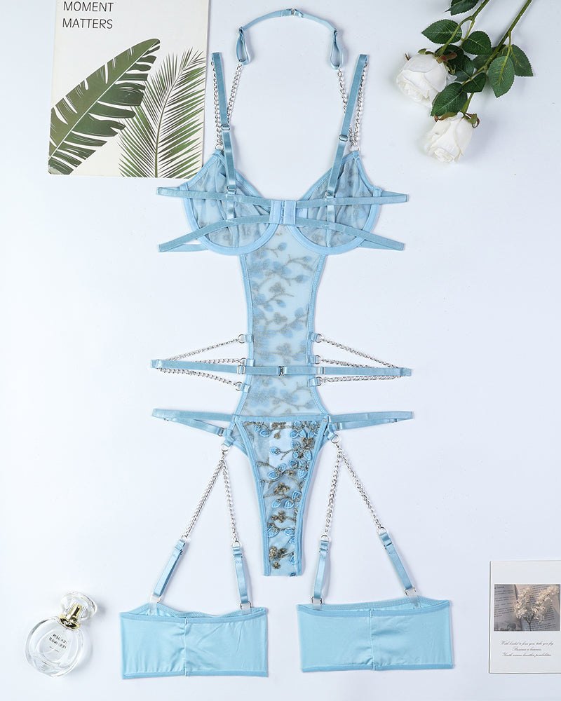 Lace Embroidered Chain Bodysuit - Lingerie Bodysuit for Women