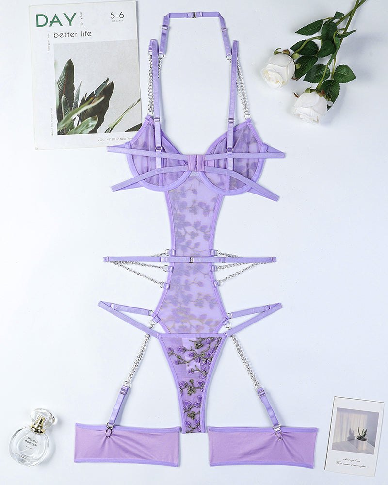Lace Embroidered Chain Bodysuit - Lingerie Bodysuit for Women