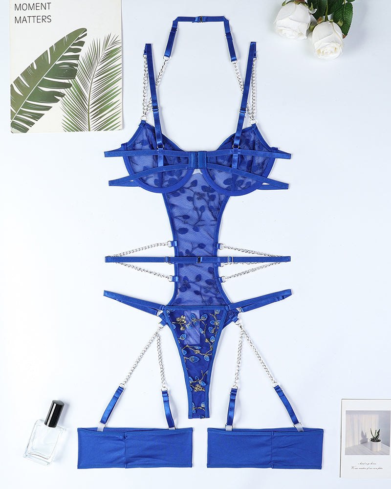Lace Embroidered Chain Bodysuit - Lingerie Bodysuit for Women