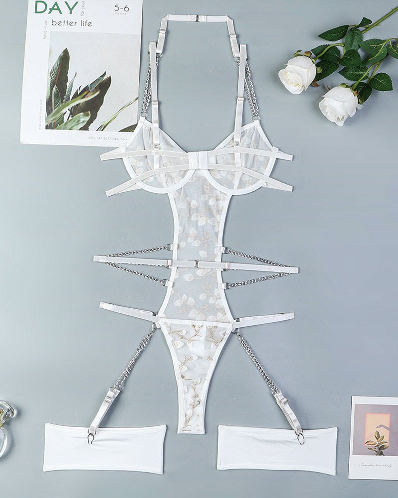 Lace Embroidered Chain Bodysuit - Lingerie Bodysuit for Women