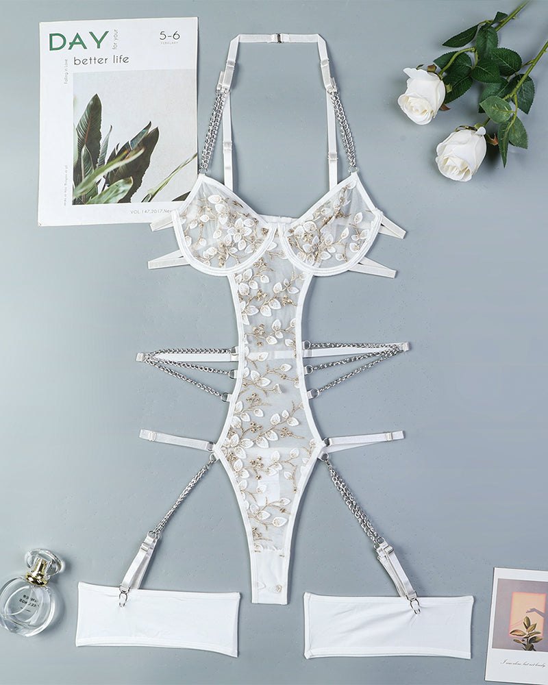 Lace Embroidered Chain Bodysuit - Lingerie Bodysuit for Women