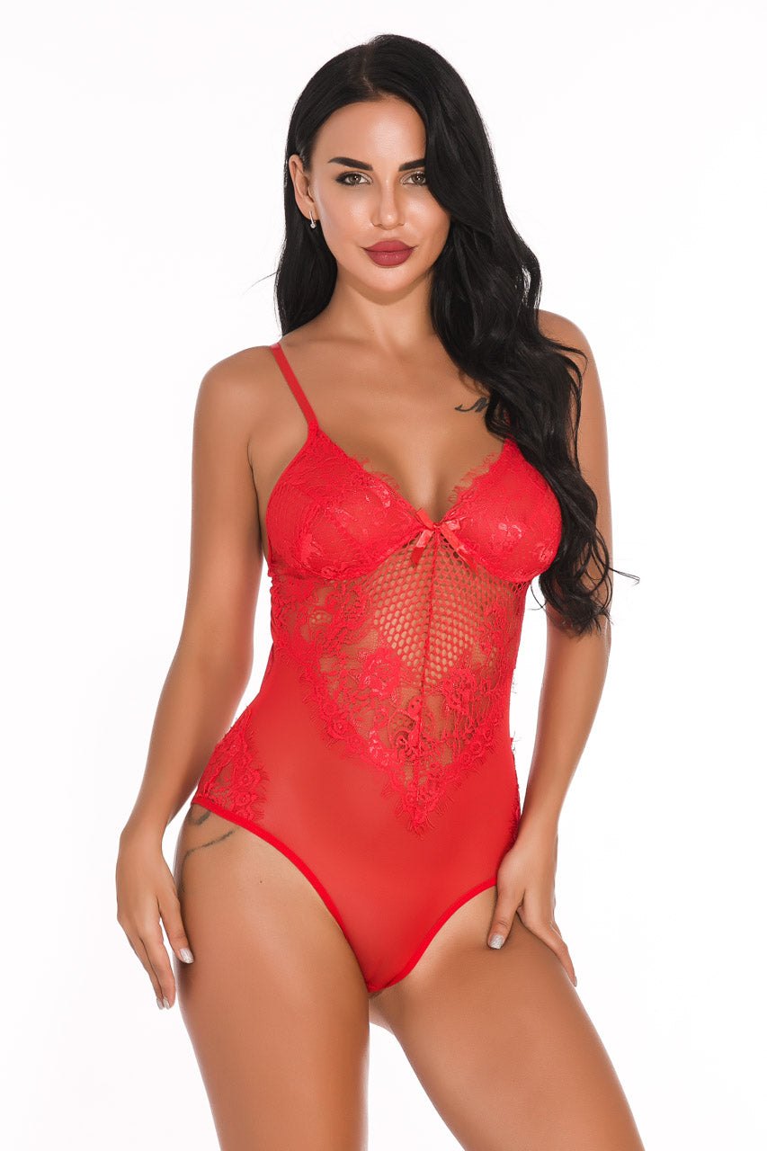 Lace Inset Sheer Teddy - Lingerie Bodysuit for Women