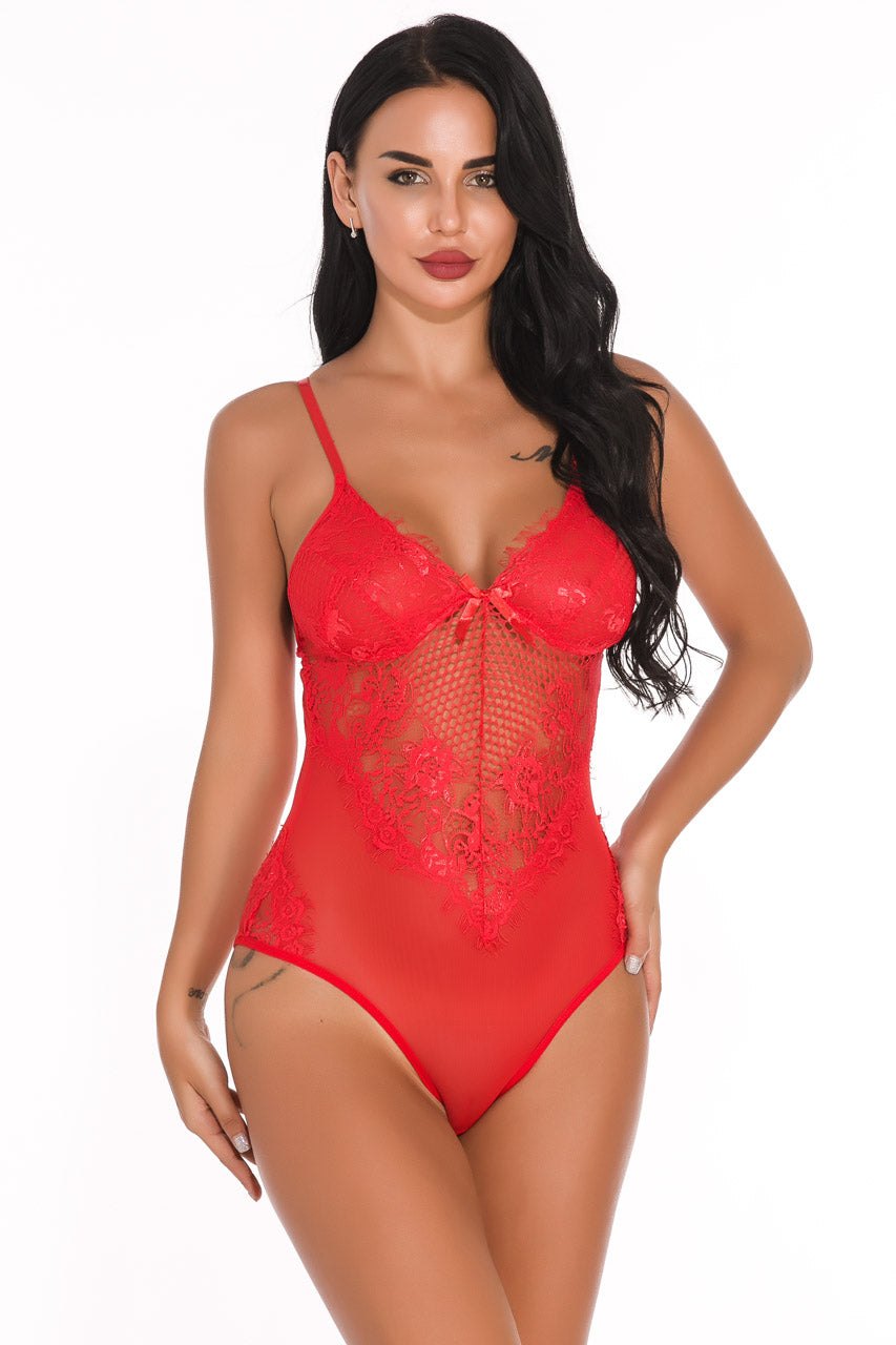 Lace Inset Sheer Teddy - Lingerie Bodysuit for Women