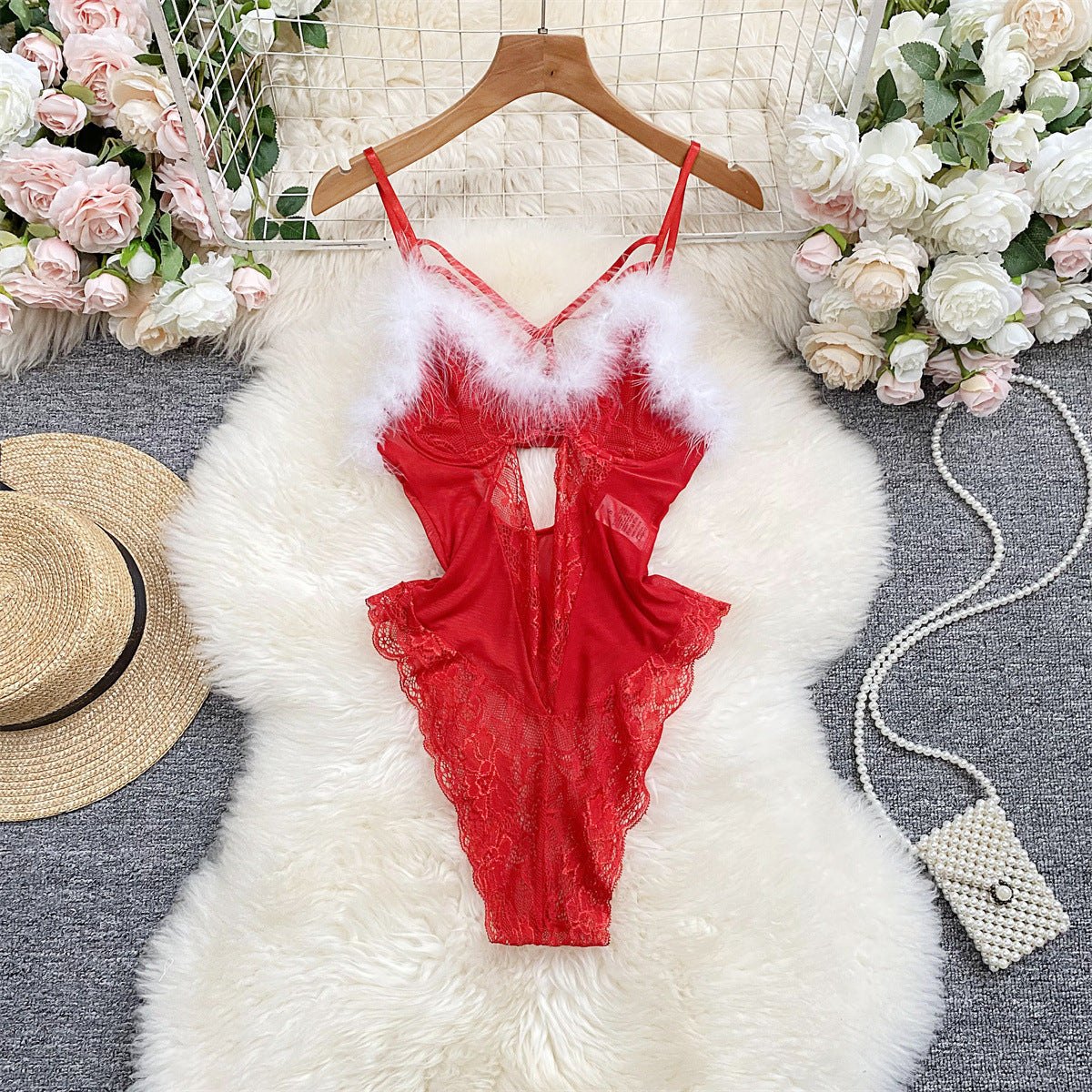Lace Mesh Jumpsuit Steel Ring - Teddy Lingerie for Women