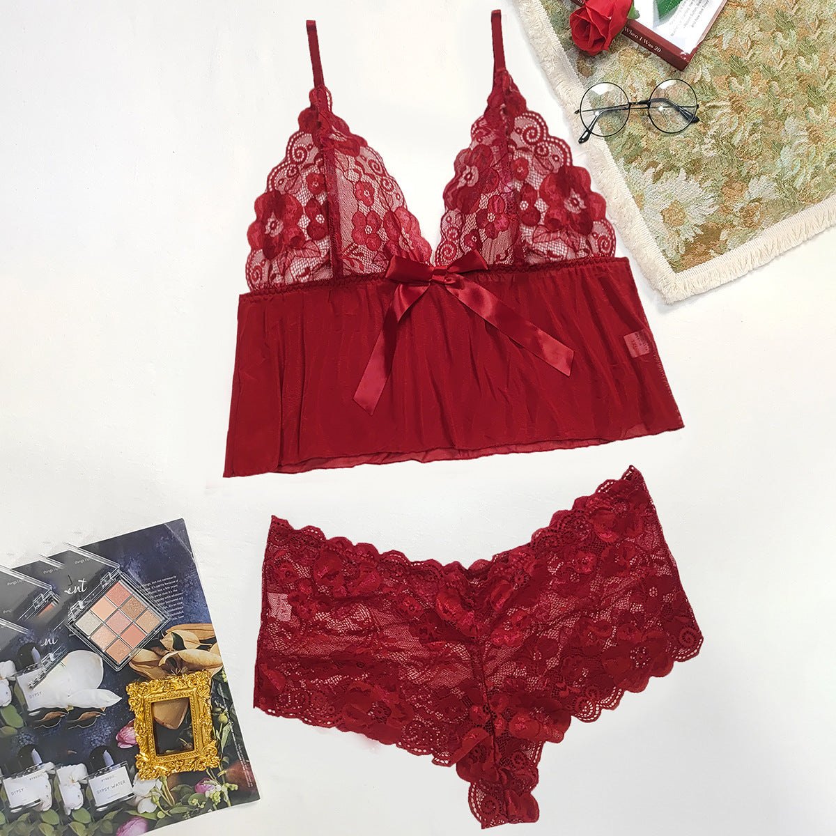 Lace Mesh Plus Babydoll Set - Plus Size Lingerie