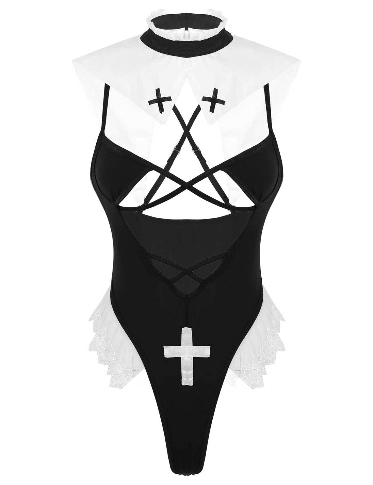 Lace Nun Cosplay Bodysuit Set - Sexy Roleplay Costume
