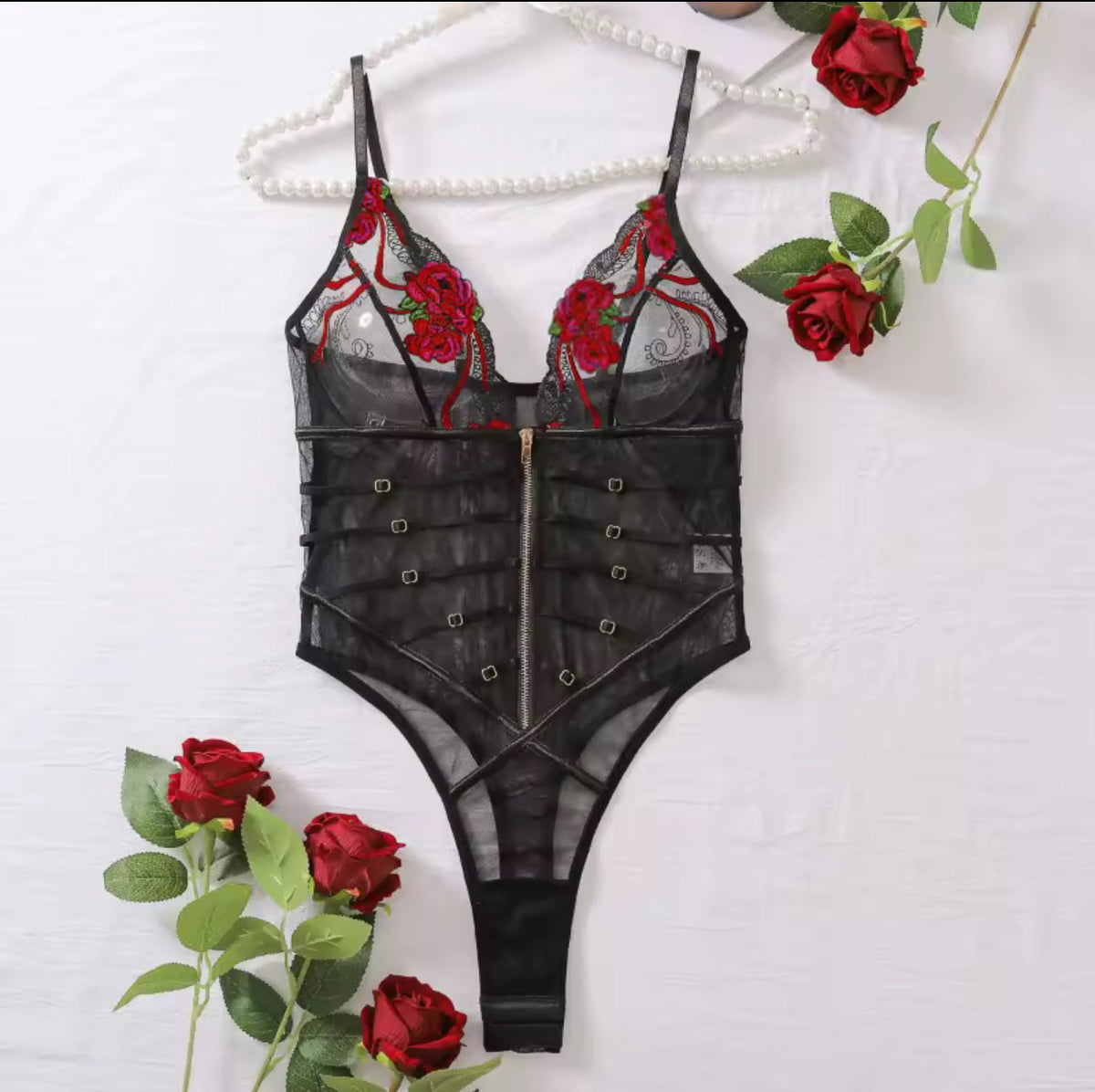 Lace Open Cup Strappy Bodysuit - Lingerie Bodysuit for Women