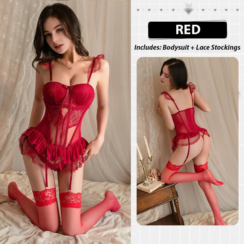Lace Padded Corset Set - Bustier Lingerie Top