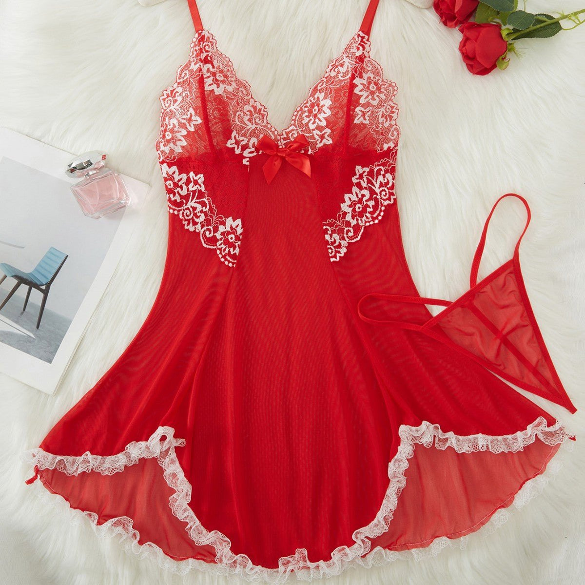 Lace Ruffle Sling Nightgown - Sexy Sleepwear for Women