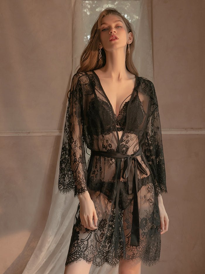 Lace Satin Bra and Robe Set - Sexy Lingerie Robe