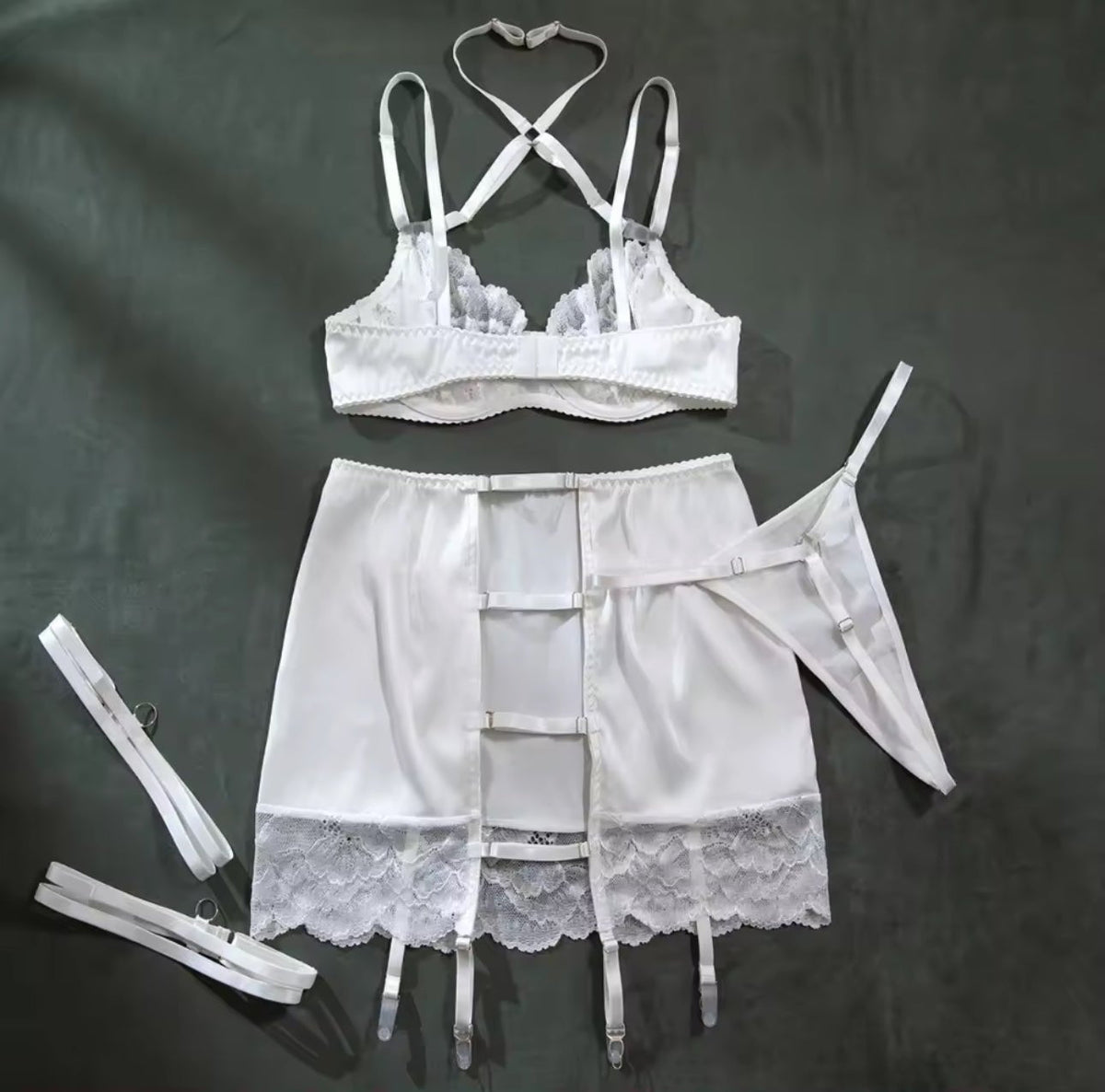 Lace Satin Harness Garter Set - Garter Lingerie Set