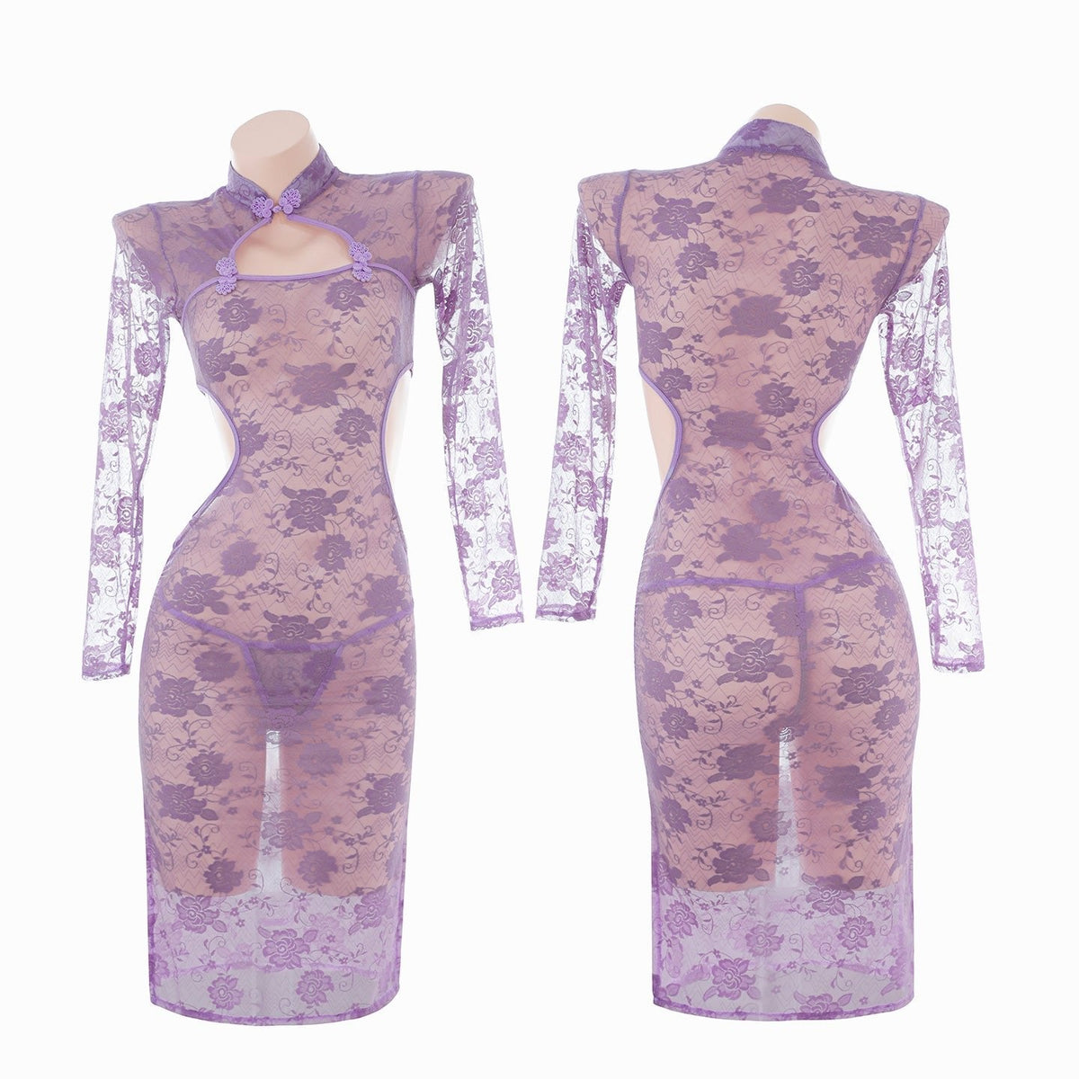 Lace Sheer Cheongsam Suit - Chemise Lingerie