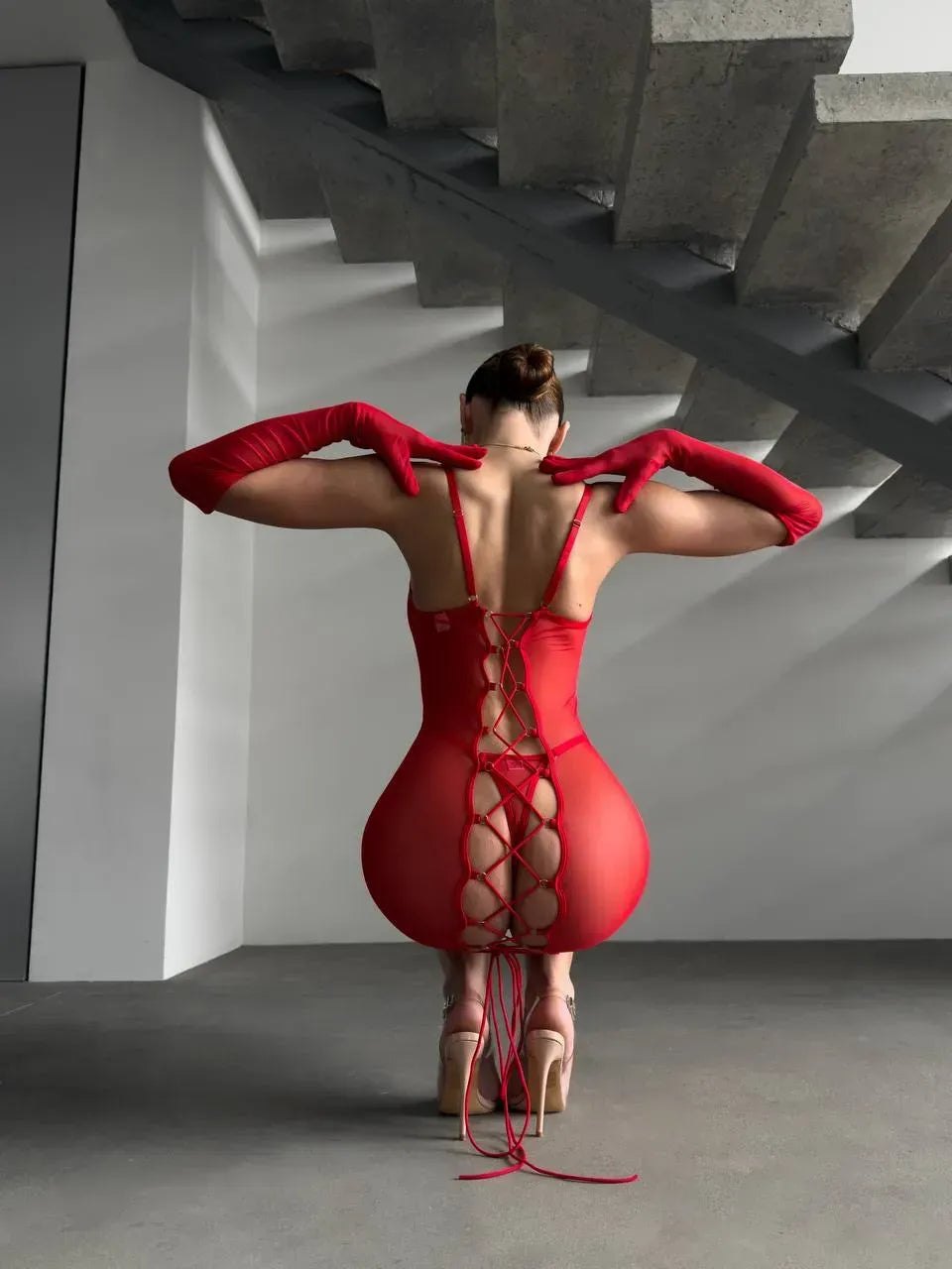 Lace-Up Back Mesh Bodystocking - Sexy Bodystocking Lingerie