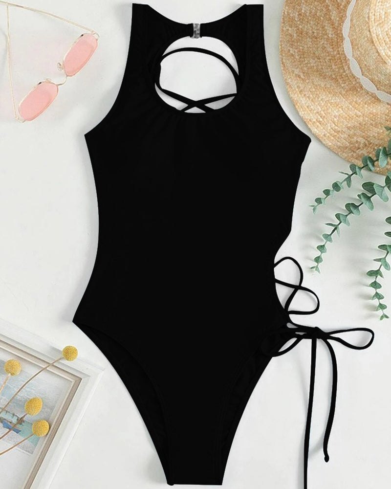 Lace-Up Backless One-Piece Swimsuit - Lingerie Bodysuit for Women