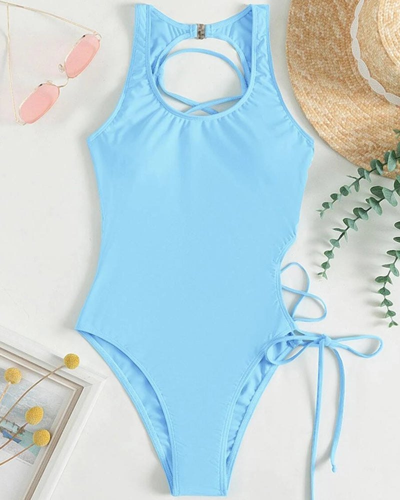 Lace-Up Backless One-Piece Swimsuit - Lingerie Bodysuit for Women