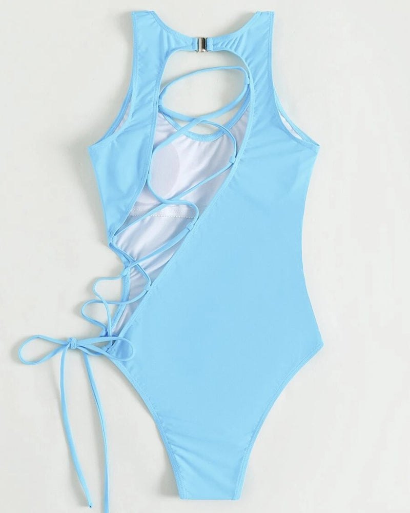 Lace-Up Backless One-Piece Swimsuit - Lingerie Bodysuit for Women