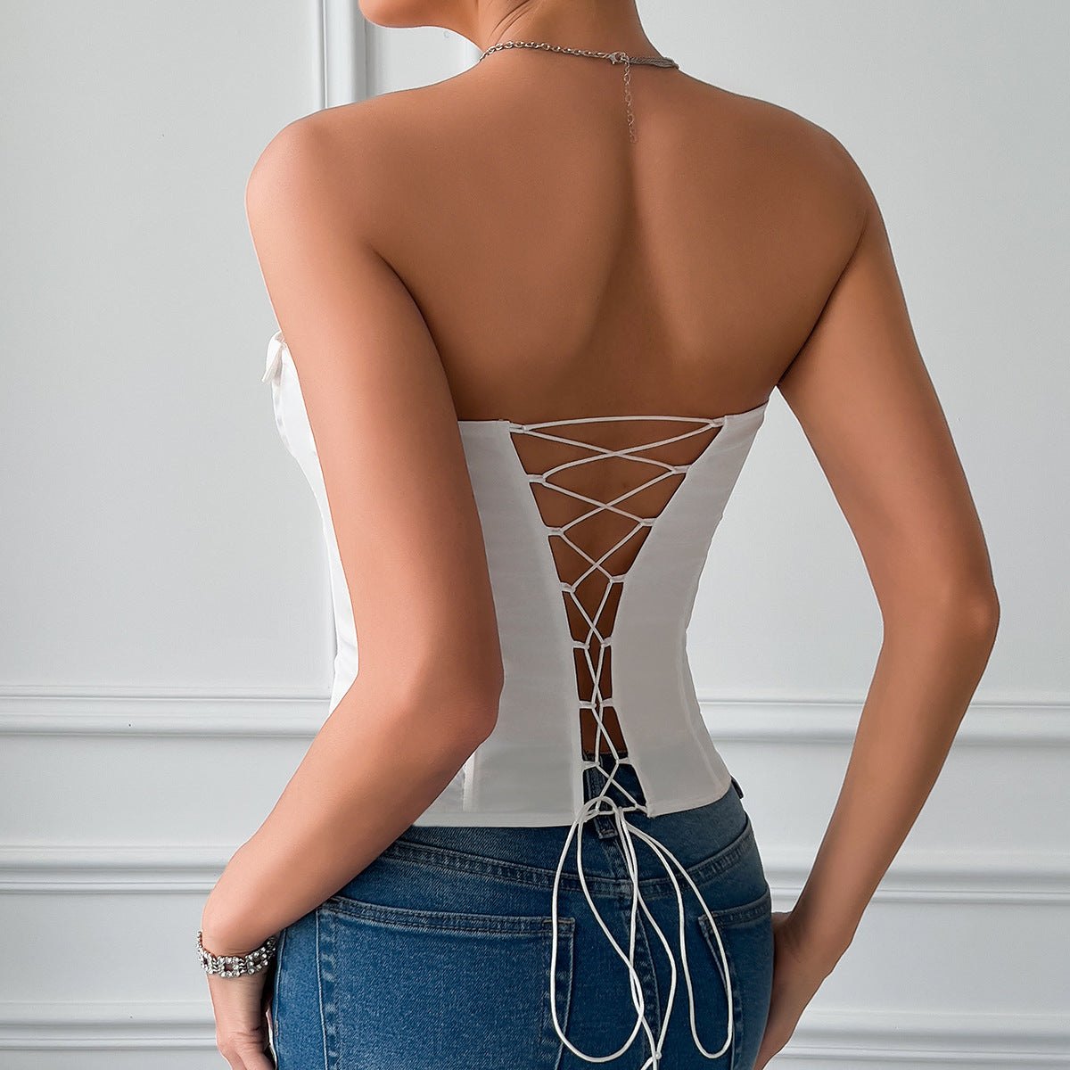 Lace-Up Boned Corset Top - Bustier Lingerie Top