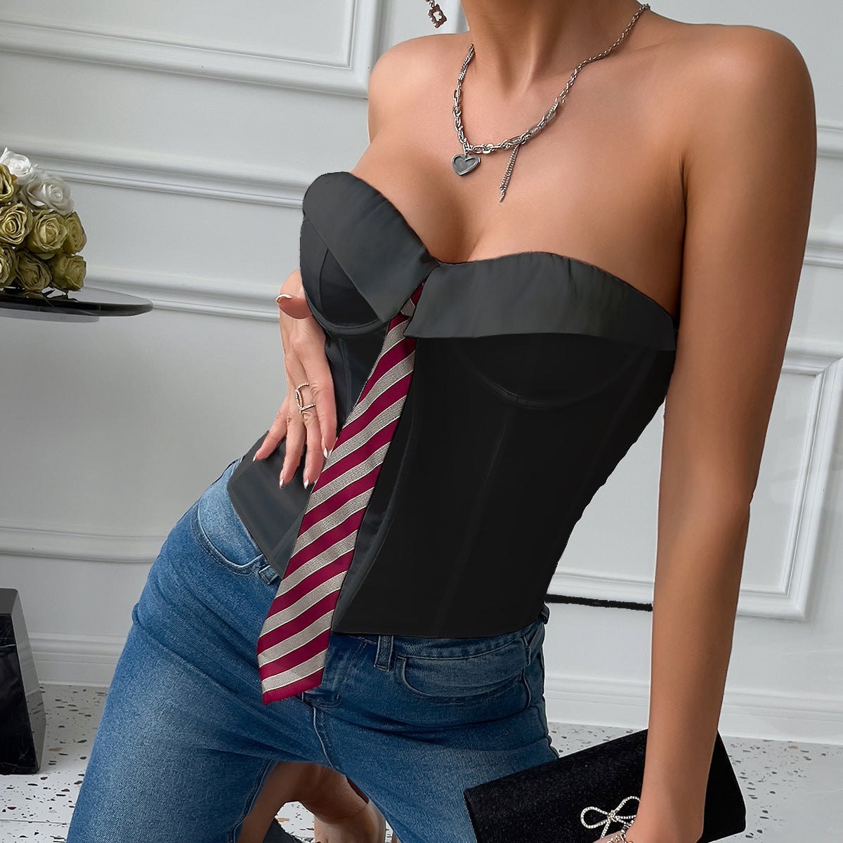 Lace-Up Boned Corset Top - Bustier Lingerie Top