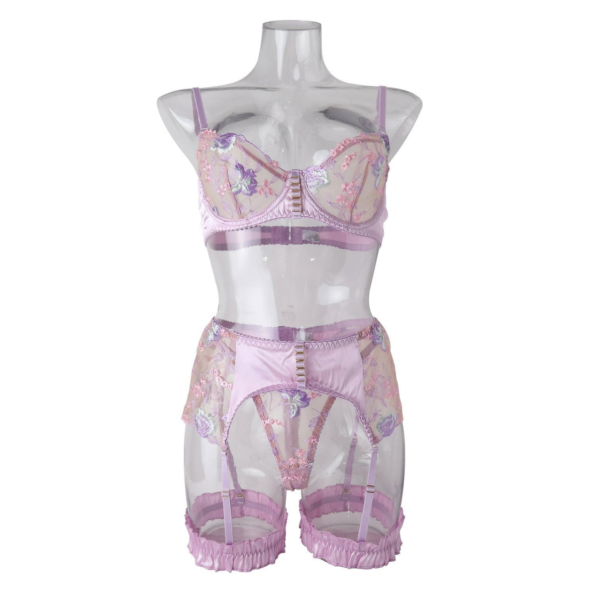 Lavender Lace Embroidered Garter Set - Garter Lingerie Set