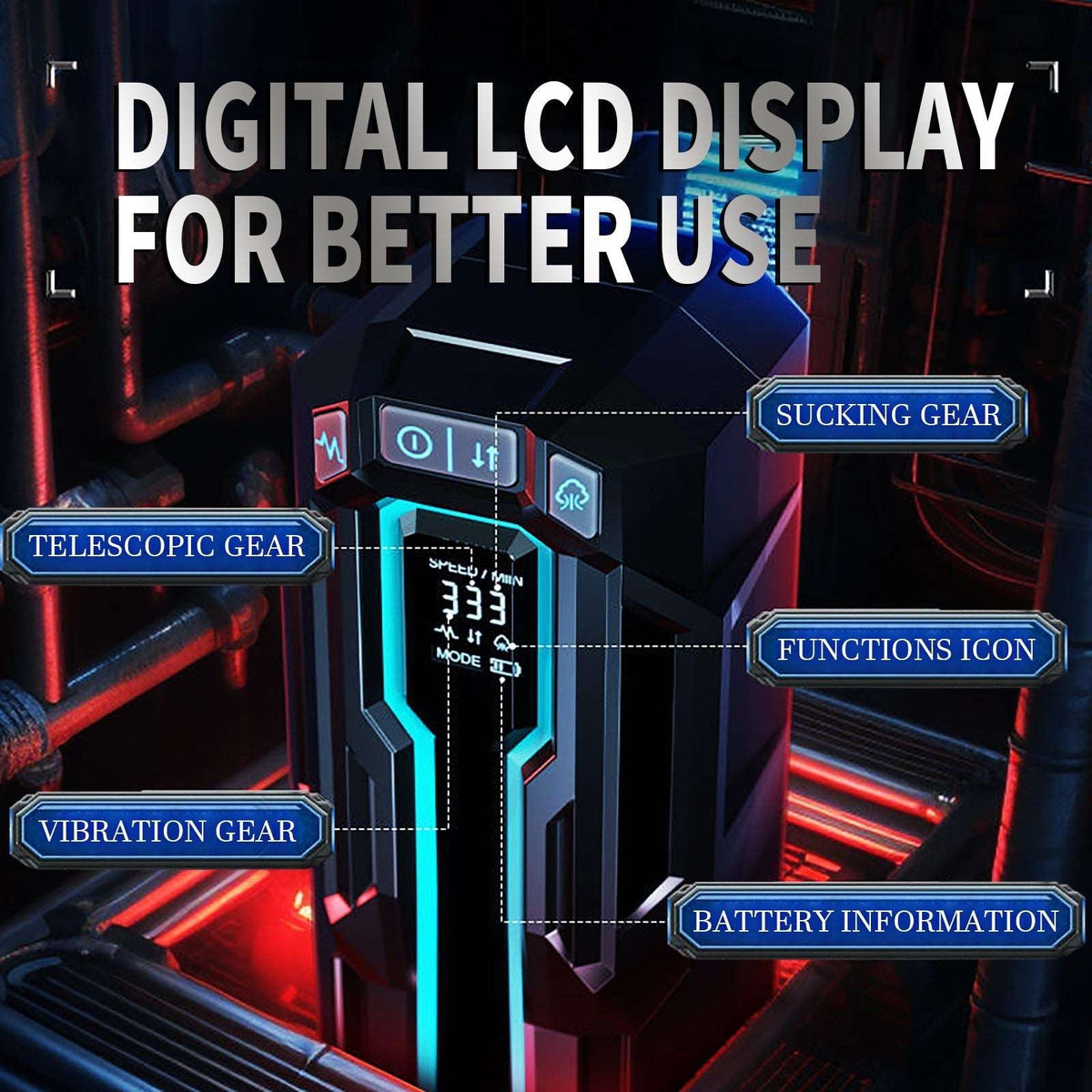3-in-1 LCD Display Masturbator - Telescopic Sucking Vibrator