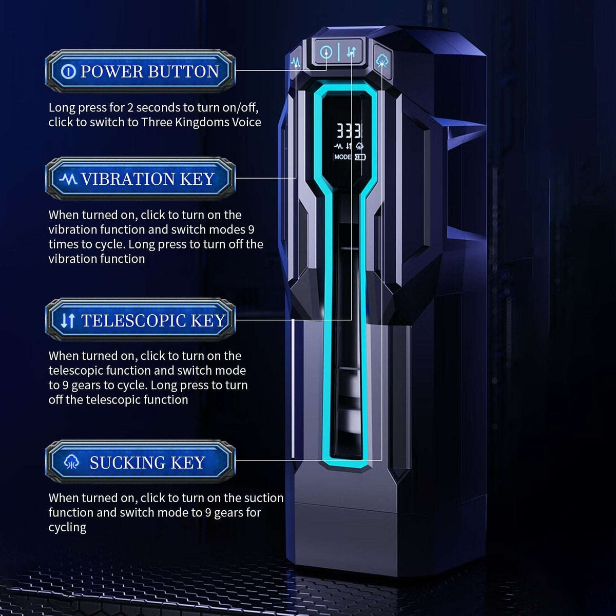 3-in-1 LCD Display Masturbator - Telescopic Sucking Vibrator