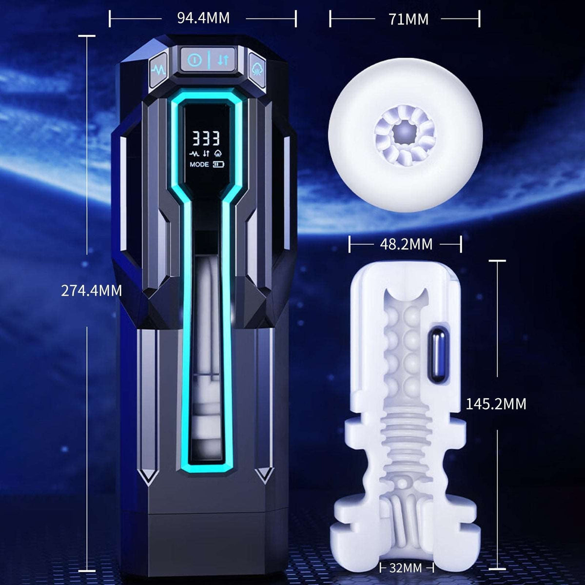 3-in-1 LCD Display Masturbator - Telescopic Sucking Vibrator