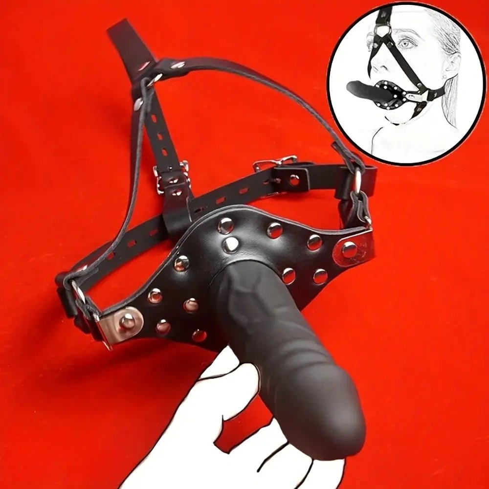Leather Harness Mouth Gag - BDSM Head Harness Set