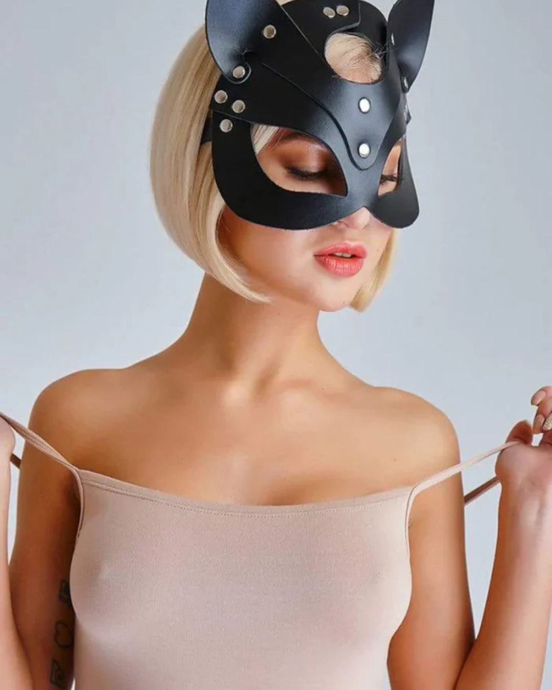 Leony Kitty Mask and Choker - Leather Kitty Roleplay Mask