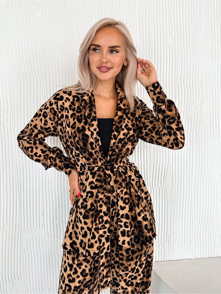 Leopard Print Cardigan Pajama Set - Sexy Pajamas for Women