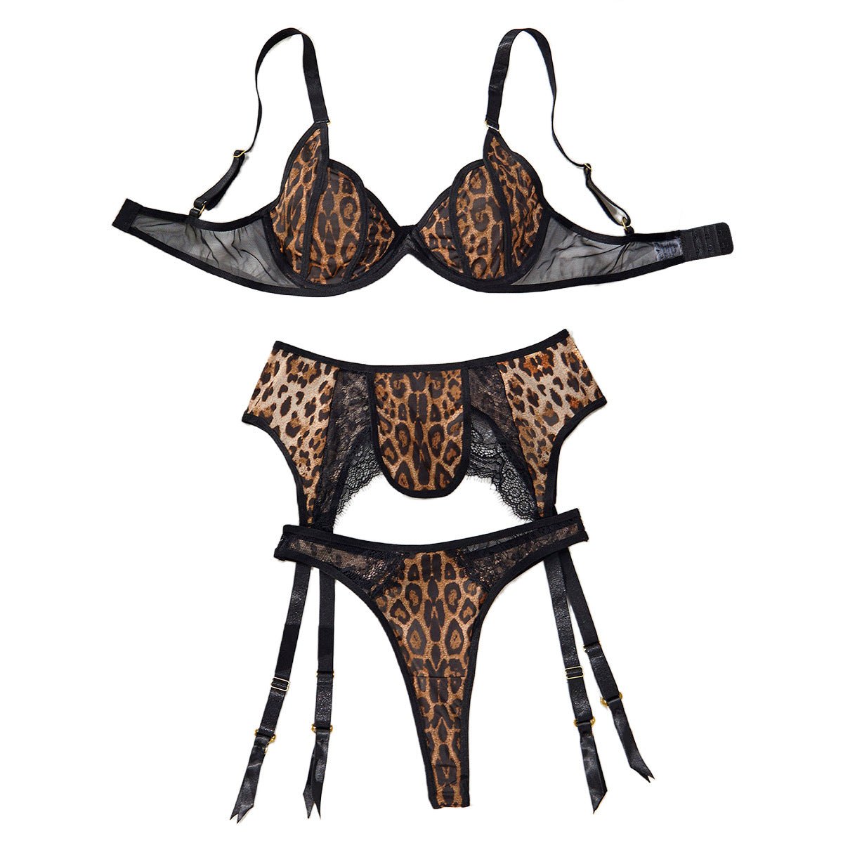 Leopard Lace Garter Belt Set - Garter Lingerie Set