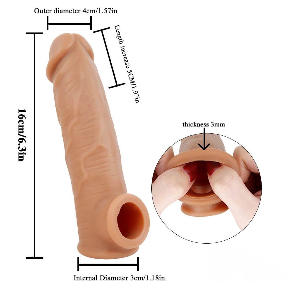 Lifelike Penis Extension Sleeve - Realistic Cock Ring Sleeve