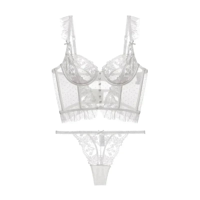 Longline Lace Bra and Thong Set - Lingerie Set for Women