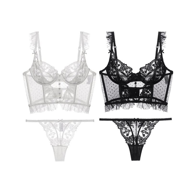 Longline Lace Bra and Thong Set - Lingerie Set for Women