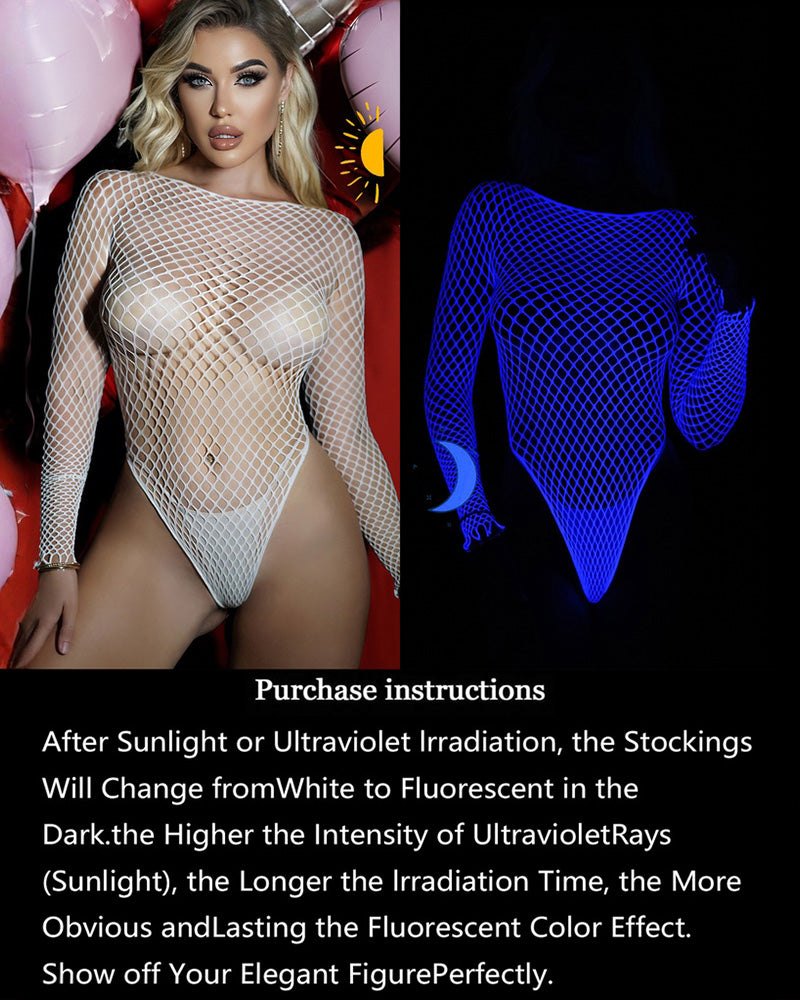 Luminous Blue Fishnet Bodysuit - Lingerie Bodysuit for Women