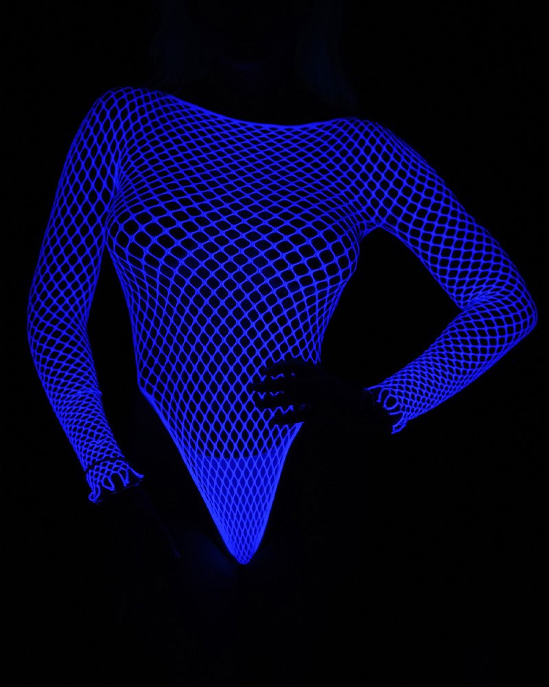 Luminous Blue Fishnet Bodysuit - Lingerie Bodysuit for Women