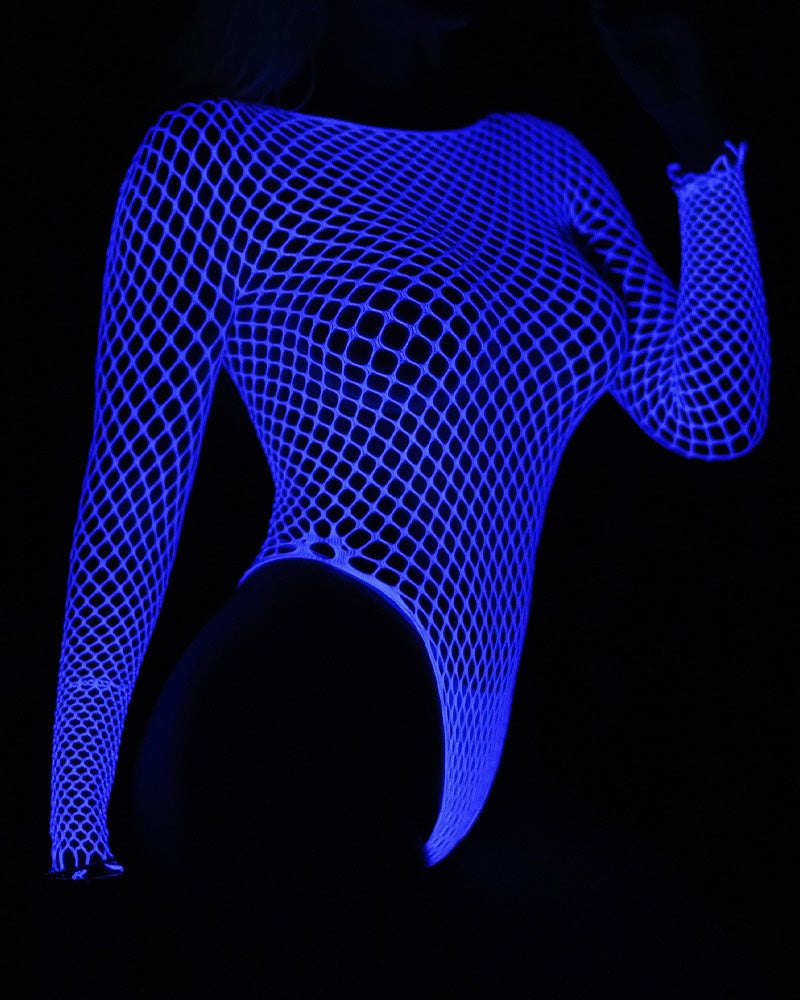 Luminous Blue Fishnet Bodysuit - Lingerie Bodysuit for Women