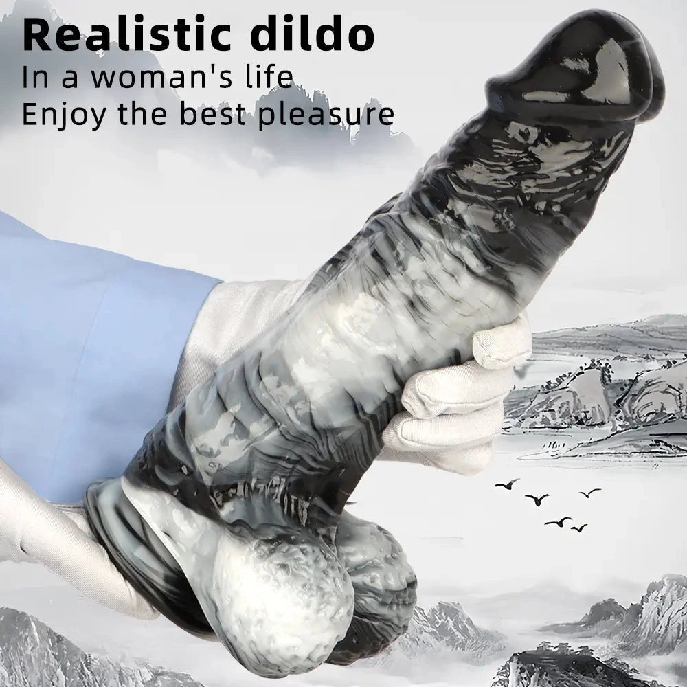 Marbled Realistic Dildo 12in - PVC Realistic Big Dildo