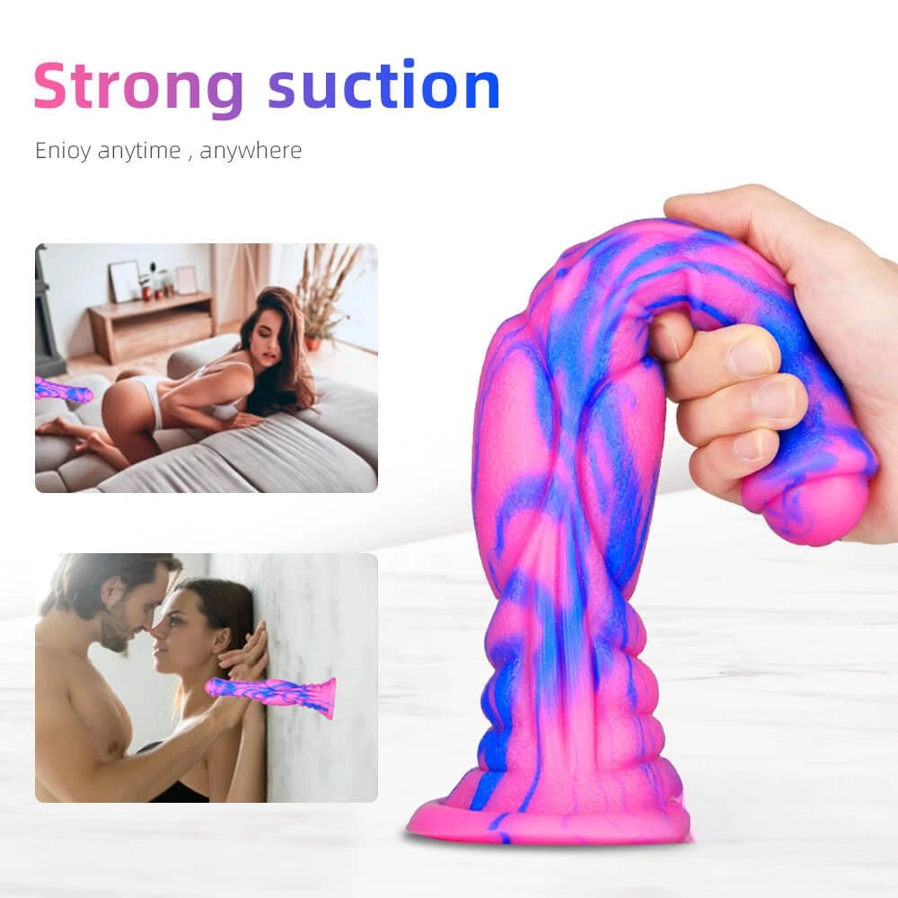 Marbled Ridged Fantasy Dildo - Silicone Ribbed Fantasy Dildo