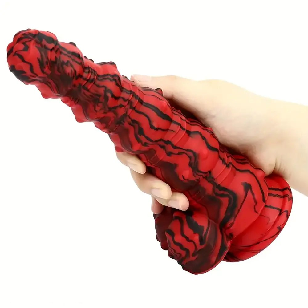 Marbled Spiked Fantasy Dildo - Red Black Fantasy Suction Dildo