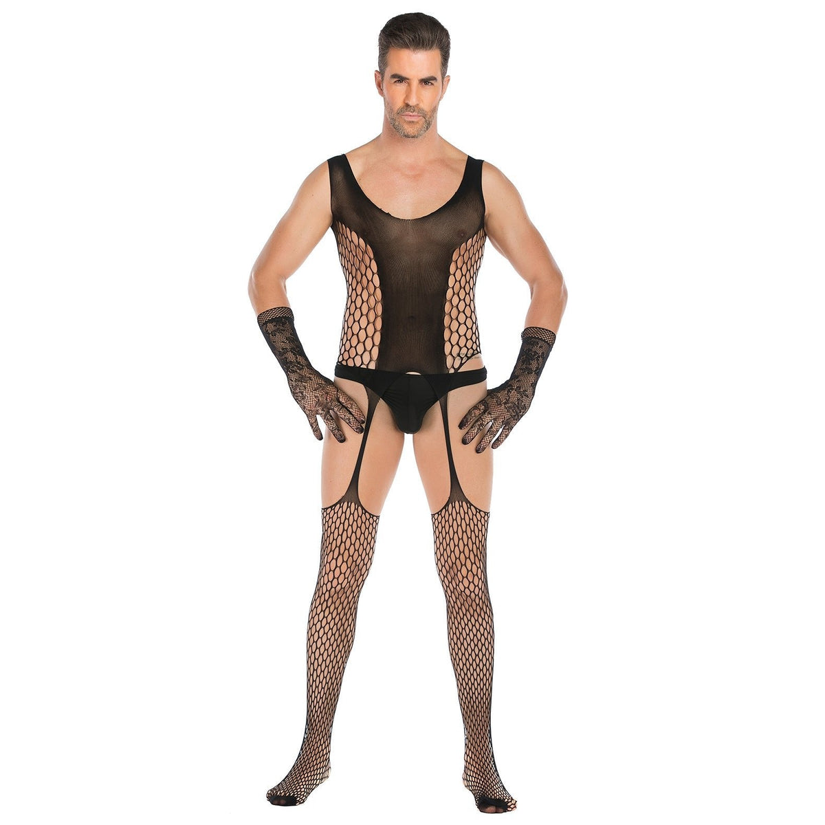 Men's Fishnet Crotchless Bodysuit - Mens Sexy Underwear