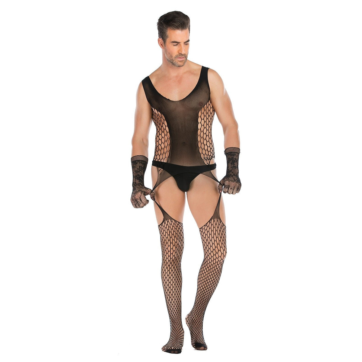 Men's Fishnet Crotchless Bodysuit - Mens Sexy Underwear