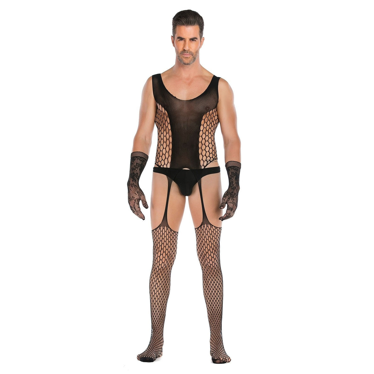 Men's Fishnet Crotchless Bodysuit - Mens Sexy Underwear