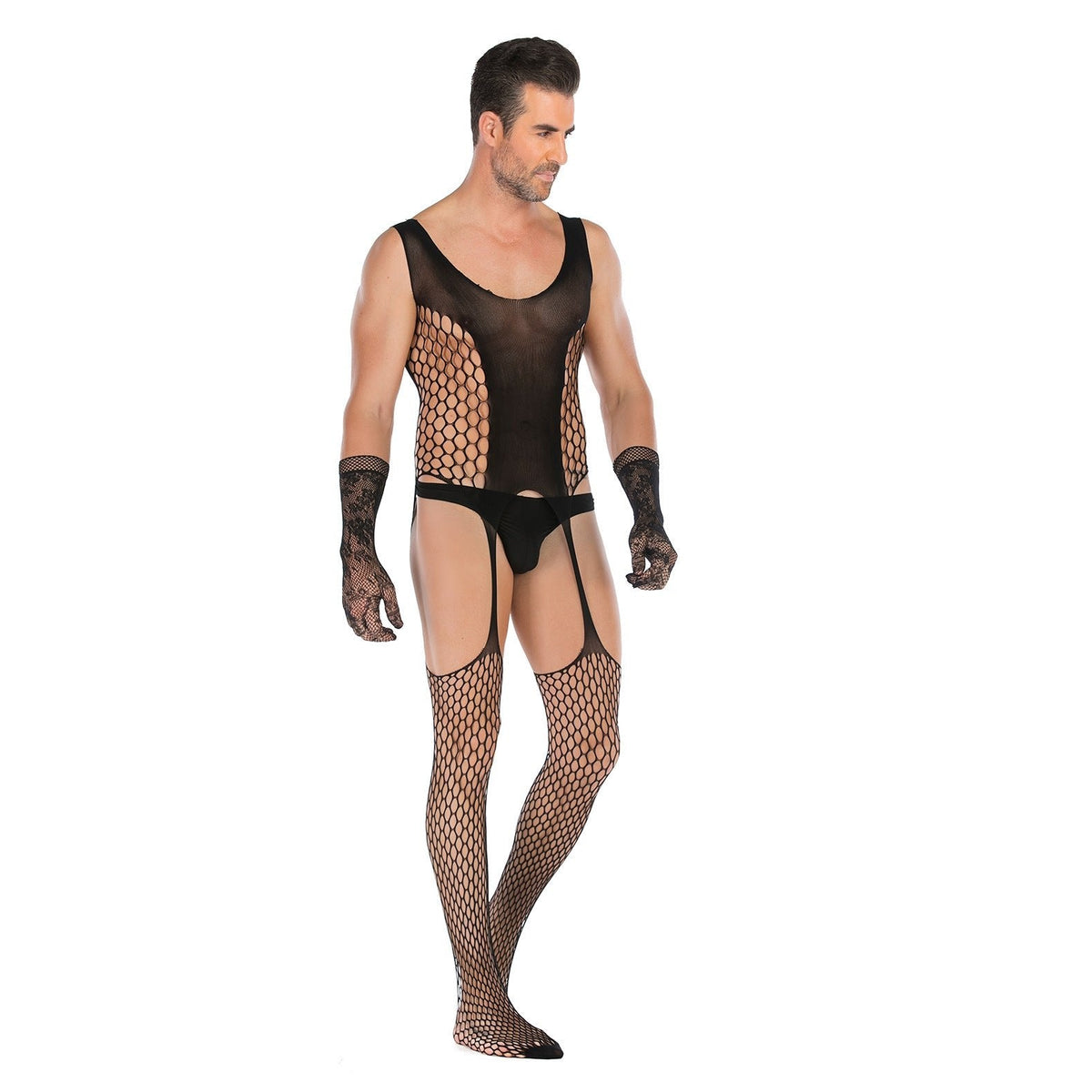 Men's Fishnet Crotchless Bodysuit - Mens Sexy Underwear